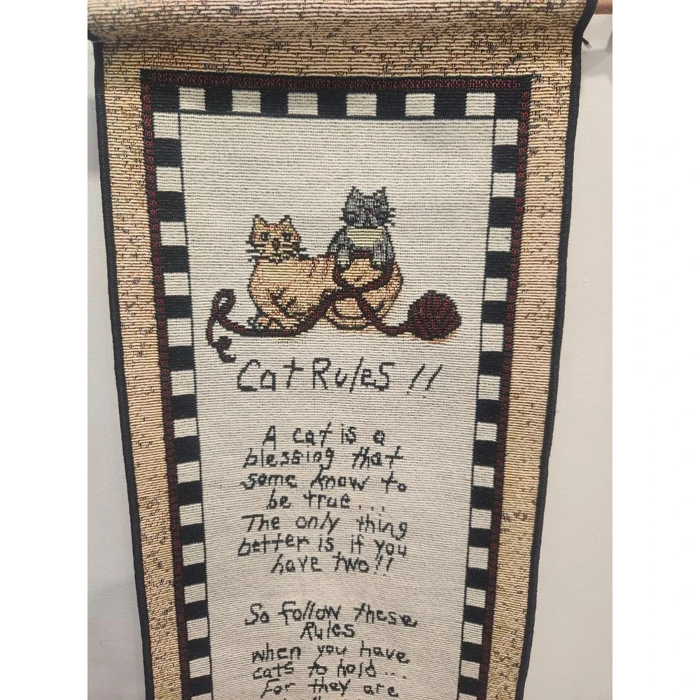 Vtg Linda Spivey Cat Rules Hanging Wall Tapestry Cottagecore Country 8.5